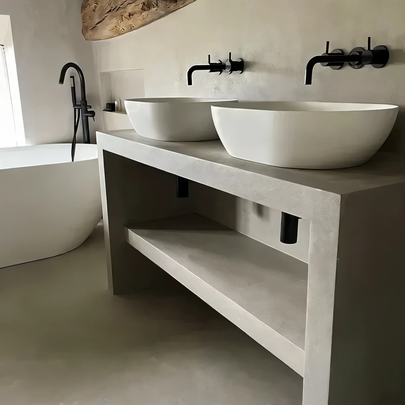 Microcement wastafel op maat – volledig waterdicht en elegant
